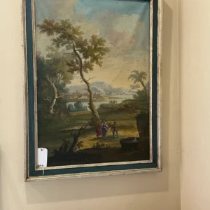 18th-Century Italian School Oil Landscape with Figures
