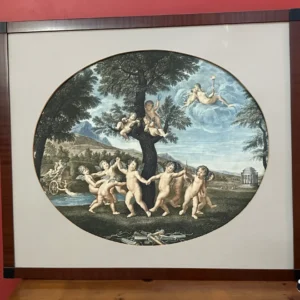 Allegorical Oval Engraving of Putti Beneath a Tree